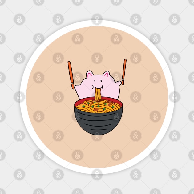 cute fat pink mice eating ramen noodles Magnet by wordspotrayal